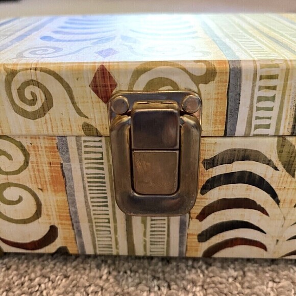 Rustic Chic Jewelry Box Mirrored Gold Clasp Storage Photos Trinkets Brown Ethnic - Picture 4 of 10